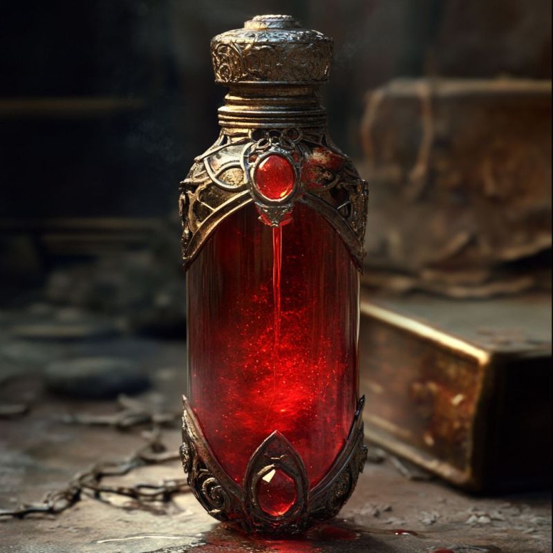 Humanoid blood inside a ruby vial