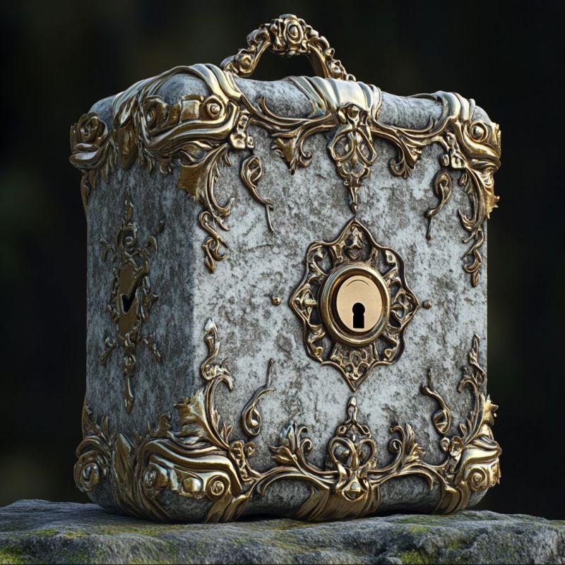 Ornate stone and metal lockbox